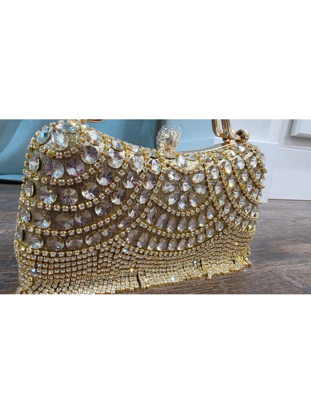 Gold Crystal Embellished Evening Clutch Purse - Picture 2 of 6